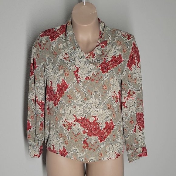 Lauren Lee Vintage Button Up Collared Blouse ~ Sz 14 ~ Long Sleeve ~ Red & Gray - Picture 1 of 4